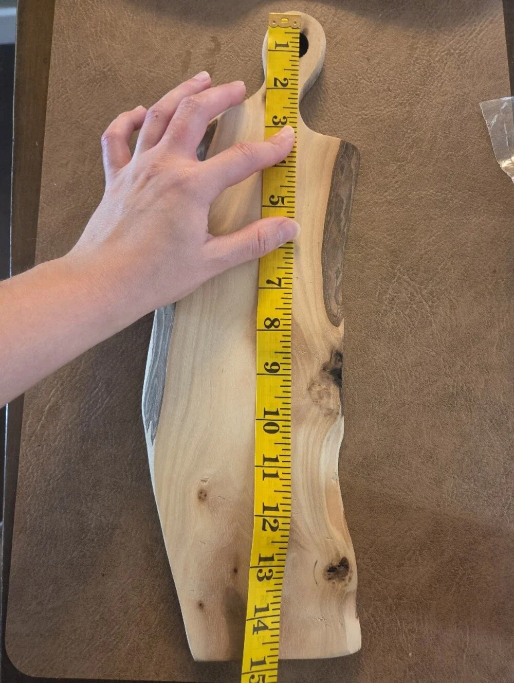Handcrafted Live Edge Wood Cutting Board with Handle - Approx. 14.5
